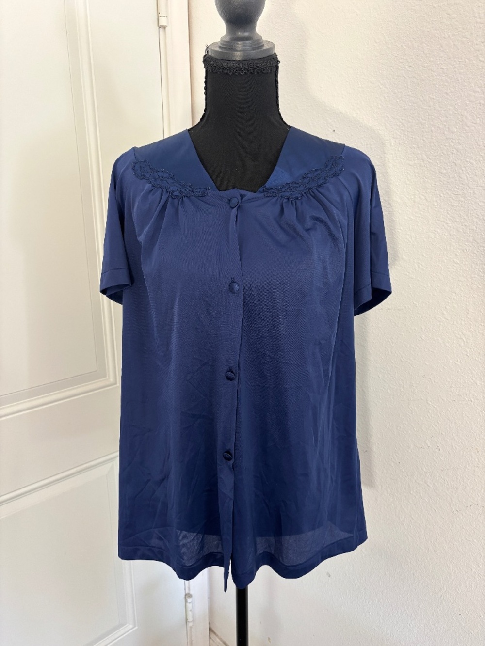 Vintage Navy Blue Vanity Fair Silk Sleep Shirt